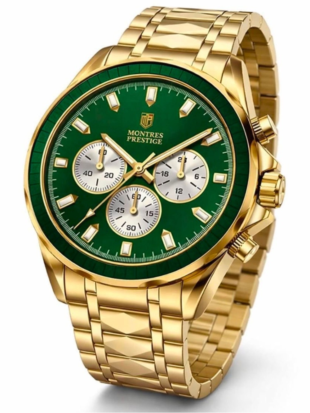 Montres Prestige men’s  Gold-Tone Watch with Green Dial 44mm